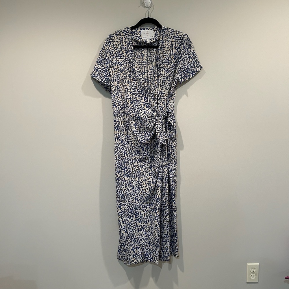Adrianna Papell Vintage 100% Safe Silk Blue Floral Print Dress Size 10